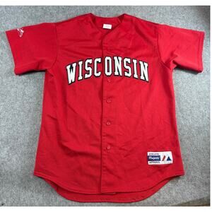 VINTAGE 90s Majestic Wisconsin Baseball Jersey Mens Large Red NCAA Sportswear